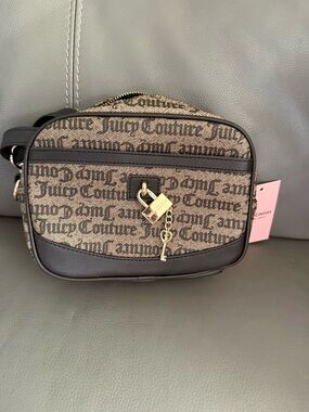 Juicy Couture Brown Logo Crossbody with Gold Padlock Charm